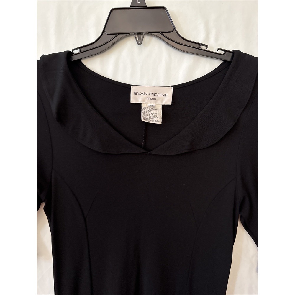 DRESS Little Black VTG Midi Black Small Evening V Neck W/Ruffle 1/4 Sleeve